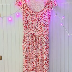 Boden Margot Jersey Dress Orange White 14 Long UK 10 Long US